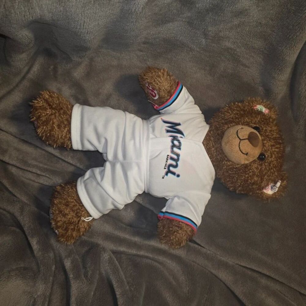 Build A Bear Miami Marlins MLB Teddy Bear Plush 16" Baseball